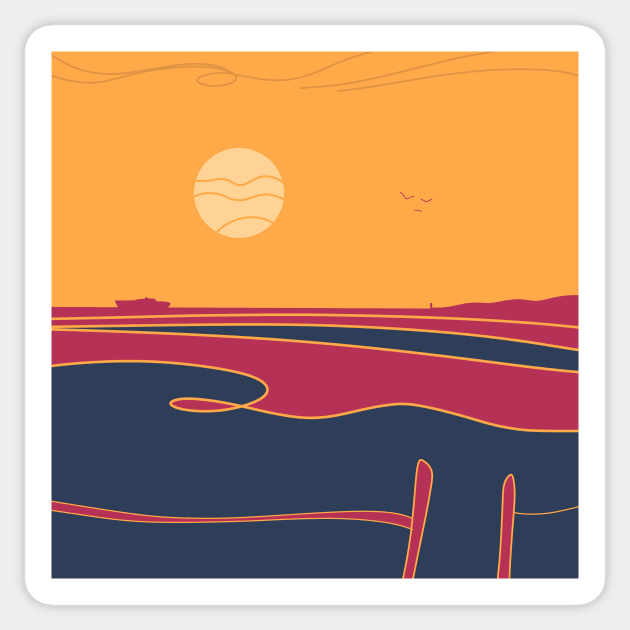 Abstract nature scene of a coastline and sea horizon at sunset Sticker by Farzad-Design